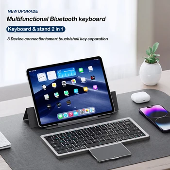 2 In 1 Belaidis Tablet Klaviatūra Bluetooth 5.0 Su Touch Pad Iki 3 Prietaisą Kartu Tvirtas Stovas Skirtas Ipad 