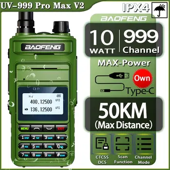 2023 BaoFeng UV-999 Pro Max V2 10W Galingas Dual Band Walkie Talkie Tipo C Ilgo Diapazono radijo stotelė Kumpis Dviejų krypčių BaofengRadio