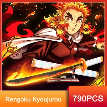 790PCS Demon Slayer Rengoku Kyoujurou Kardas Anime Ninja Blokai Peilis Ginklas Žaislas Katana Modelis Surinkti Plytų Dovanos