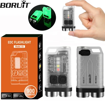 BORUiT V3 Mini LED Žibintuvėlis Nešiojamų Keychain Fakelas Tipas-C Įkrovimo Darbą Šviesos Su Magnetu UV Kempingas Kišenėje Žibintų