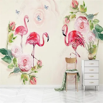 Custom Šiaurės Augalų Lapų, Gėlių Flamingo Rankomis dažyti Namų Dekoro Tapetai, 3D tapetų Miegamasis Dekoro lipni Tapetai