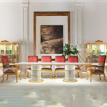 Didelis valgomasis stalas prancūzijos lentelė villa valgomasis stalas Europos shell parketas, medžio masyvo valgomojo stalas, baldų pritaikymas savo reikmėms