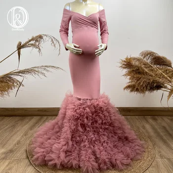 Don&Judy Tiulio Undinė Gėlių Apranga Nėštumo Tampri Suknelė Fotosesiją Off Peties Motinystės Suknelė Photogtaphy Moteris Drabužiai