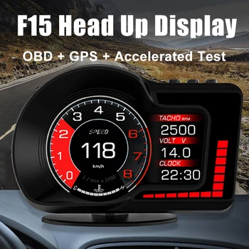 F15 HUD OBD2 Head Up Display Automobilių GPS Spidometras Vandens ir Tepalo Temp RPM Matuoklis Daviklis greičio viršijimo Signalas Auto Automobilių Elektronikos Accsesories