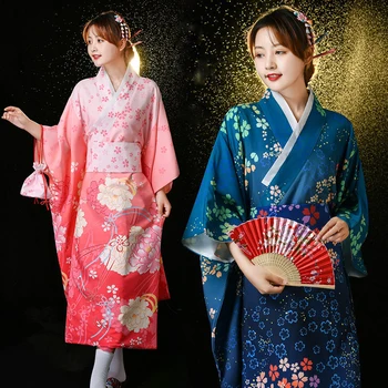 Japonų Kimono Tradicinis Moterų Suknelė Yukata Sakura Rožinė Vonios Chalatas Ilgomis Rankovėmis Šalies Kostiumų Festivalis Vasaros Photoshooting