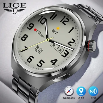 LIGE Naujas NFC Smart Watch Vyrų Kompasas HD Ekrane Visada Rodomas Laikas 