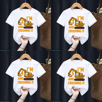 Naujai Berniukų Marškinėliai Įdomu Ekskavatorių T-Shirt Grafikos Spausdinimo 2 3 4 5-10 Gimtadienio Dovana Kostiumas Vaikams Marškinėlius Mergaičių Marškinėliai Topai