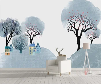 Šiaurės minimalistinio briedžių užsakymą tapetai elnių miško kalnų fone, 3D foto sieninis TV foną, dekoratyvinės sienų tapyba