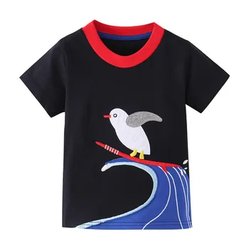 Šokinėja Metrų 2-7T Vasarą Kūdikis T Shirts Paukščių Siuvinėjimo Trumpas Rankovės Vaikų Drabužių Karšto Pardavimo Bamblys Marškinėliai Topai